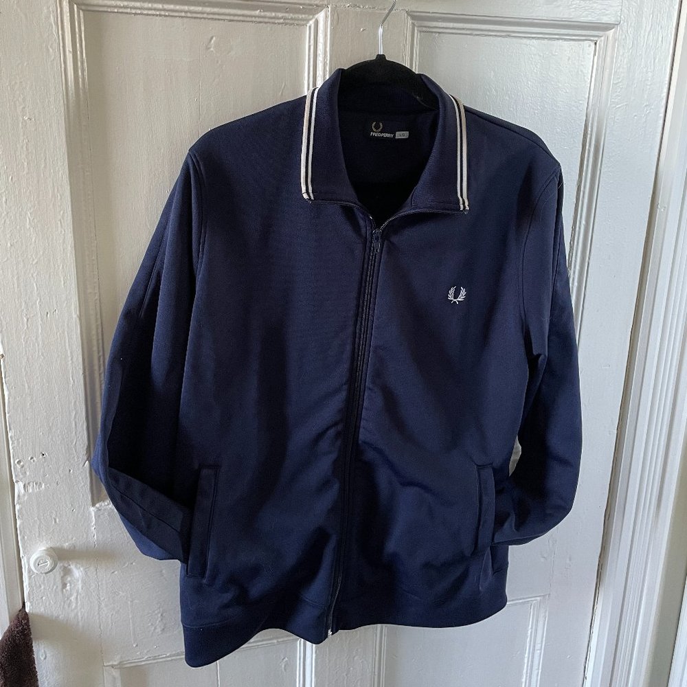 Fred Perry Dark Blue Bomber Jacket with White Accents